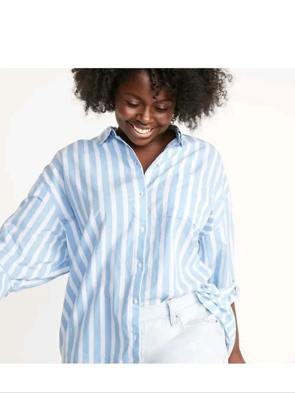 Old Navy The Boyfriend Oversized Striped Cotton Button Down  XXL